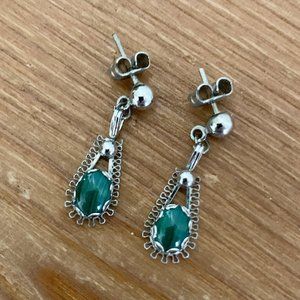 Silver and green stone earrings